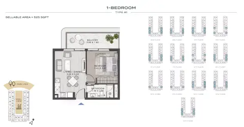 ELO: Floor plan Type A1, 525 sq ft