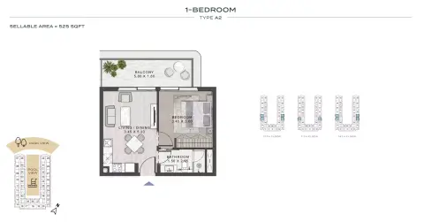ELO: Floor plan Type A2, 525 sq ft