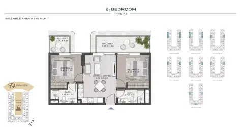 ELO: Floor plan Type A2, 775 sq ft