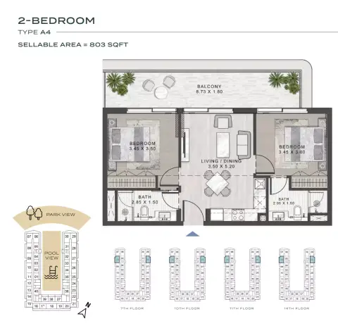 ELO: Floor plan Type A4, 803 sq ft