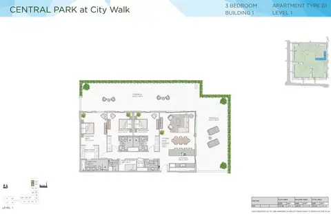 Central Park Building 1: Floor plan 3 Bedroom Building 1 Level 1 Type B1 Size 3455 sqft, 3,455 sq ft