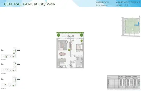 Central Park Building 1: Floor plan 1 Bedroom Building 1 Level 1-2-9 Type A3 Size 1020 -1047 sqft, 1,047 sq ft