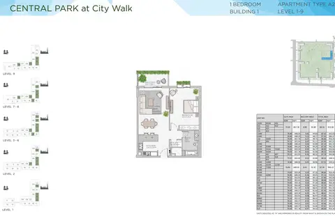 Central Park Building 1: Floor plan 1 Bedroom Building 1 Level 1-9 Type A2 Size 938-956 sqft, 956 sq ft