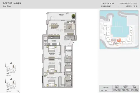 La Rive Apartments: फ़्लोर प्लान 3 Bedroom Build1 Type1 Size 1920 sqft, 1,920 sq ft