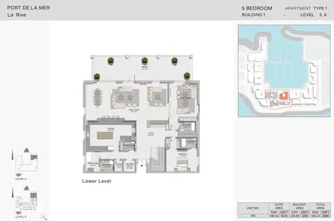 La Rive Apartments: फ़्लोर प्लान 5 Bedroom Build1 Type1 Size 8896 sqft, 8,896 sq ft
