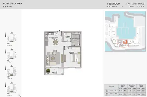 La Rive Apartments: फ़्लोर प्लान 1 Bedroom Build1 Type2 Size 815 sqft, 815 sq ft