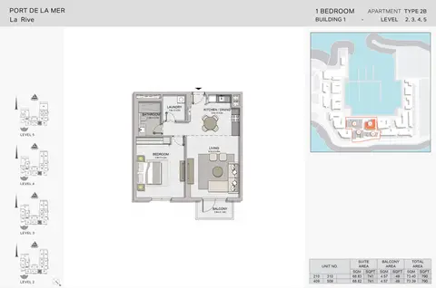 La Rive Apartments: फ़्लोर प्लान 1 Bedroom Build1 Type2B Size 790 sqft, 790 sq ft
