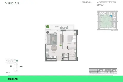 Viridian Central Park: Plan Type B1-Level-1, 721 sq ft