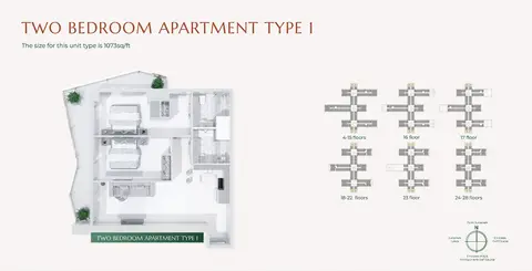 جولف فيوز سفن سيتي: مخطط الطابق 2 Bedroom Type 1 Size 1073 sq ft, 1,073 sq ft