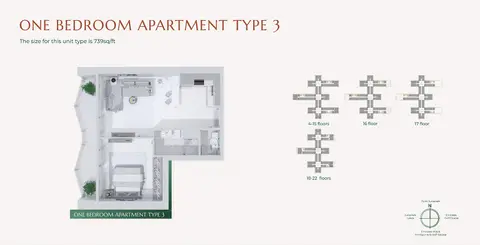 جولف فيوز سفن سيتي: مخطط الطابق 1 Bedroom Type 3 Size 739 sq ft, 739 sq ft