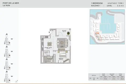 La Voile: Floor plan Type 1, Level 2, 3, 4, 5, 843 sq ft