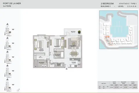 La Voile: Floor plan Type 1, Level 2, 3, 4, 5, 6, 1,229 sq ft