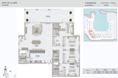 La Voile: Floor plan Type 1, Level 5, 3,407 sq ft