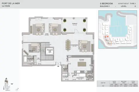 La Voile: Floor plan Type 1, Level 6, 5,594 sq ft