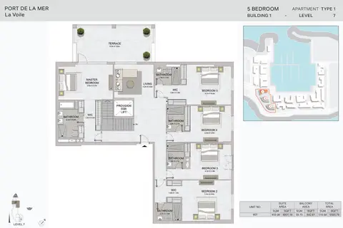 La Voile: Floor plan Type 1, Level 7, 5,594 sq ft