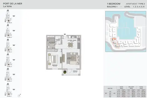 La Voile: Floor plan Type 2, Level 1, 2, 3, 4, 5, 6, 814 sq ft