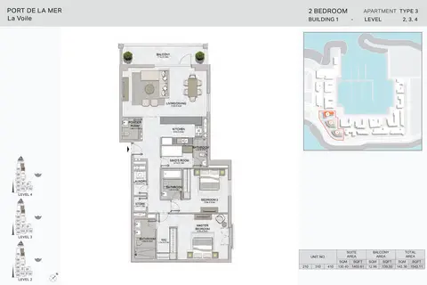 La Voile: Floor plan Type 3, Level 1, 1,543 sq ft