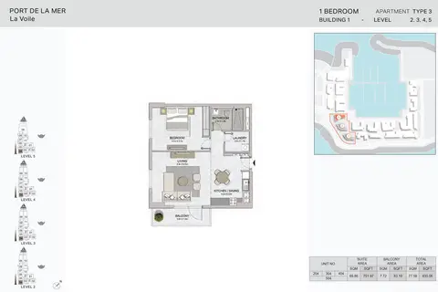 La Voile: Floor plan Type 3, Level 2, 3, 4, 5, 835 sq ft