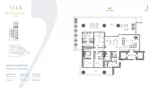 فيلا دورتشستر كولكشن: مخطط الطابق Type A, 5,987 sq ft