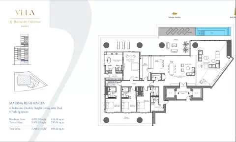 فيلا دورتشستر كولكشن: مخطط الطابق Type B, 7,368 sq ft