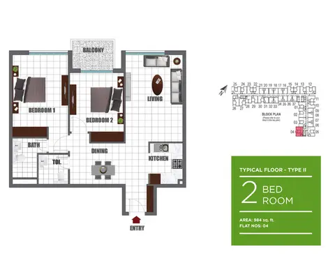 Lawnz Apartments: Floor plan Typical-Floor-T2, 984 sq ft