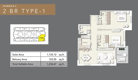 Wilton Terraces I: Floor plan 2 bedroom type 1, 1,237 sq ft