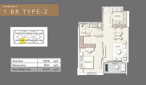Wilton Terraces I: Floor plan 1 Bedroom type 2, 815 sq ft