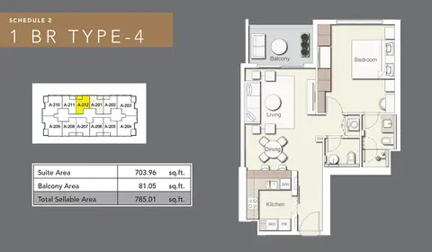 Wilton Terraces I: Floor plan 1 bedroom type 4, 785 sq ft