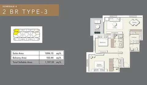Wilton Terraces I: Floor plan 2 bedroom type 3, 1,198 sq ft