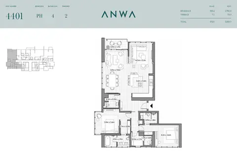 Omniyat Anwa: Floor plan Penthouse,Unit Number 4401, 1,856 sq ft