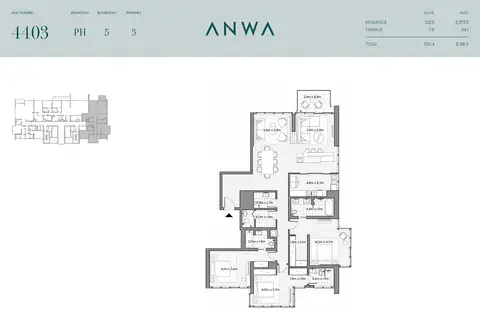 Omniyat Anwa: Floor plan Penthouse,Unit Number 4403, 2,156 sq ft