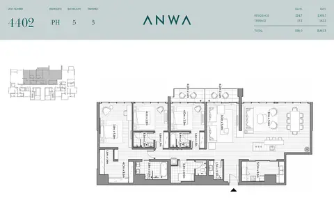 Omniyat Anwa: Floor plan Penthouse,Unit Number 4402, 2,561 sq ft
