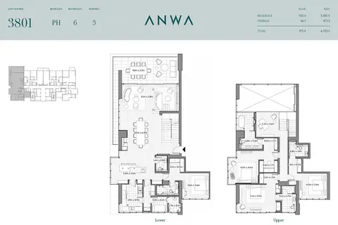 Omniyat Anwa: Floor plan Penthouse, Unit Number 3801, 4,023 sq ft