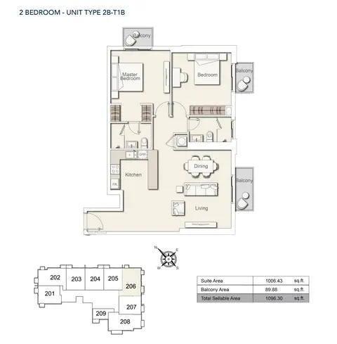 Belgravia Heights: Floor plan 2bedroom-unittype-2b-t1b, 1,096 sq ft