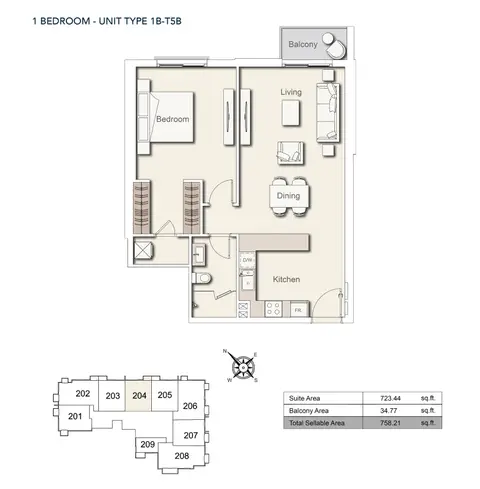 Belgravia Heights: Floor plan 1bedroom-unittype-1b-t5b, 758 sq ft