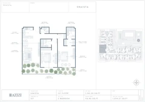 Azizi Shaista Serviced Residences: Floor plan Unit 107, 1,299 sq ft