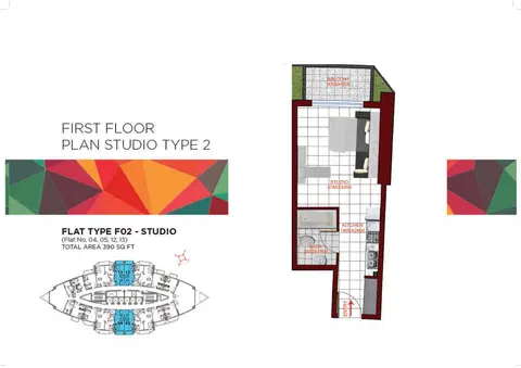 DANUBE MIRACLZ: Floor plan Studio Apartment Type 2, Size 390 sq ft, 390 sq ft