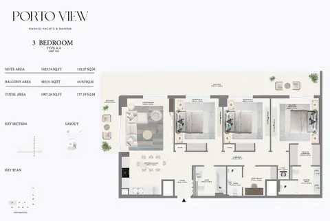 Emaar Porto View Mina Rashid: फ़्लोर प्लान Type A4 - 1st Level, 1,907 sq ft