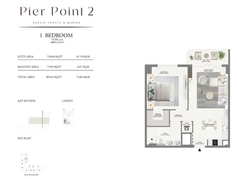 Emaar Pier Point 2 Mina Rashid: Floor plan Type A4 - 2nd to 6th Level, 804 sq ft