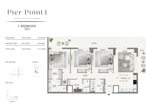 Emaar Pier Point Mina Rashid: Floor plan Type A2 - 1st Level, 1,907 sq ft