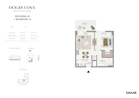 Emaar Ocean Cove Mina Rashid: फ़्लोर प्लान Unit 101 - 1A, 825 sq ft