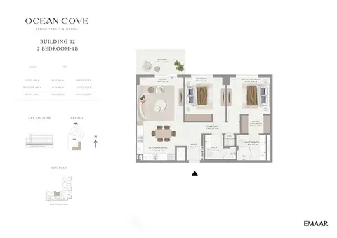 Emaar Ocean Cove Mina Rashid: फ़्लोर प्लान Unit 102 - 1B, 1,192 sq ft