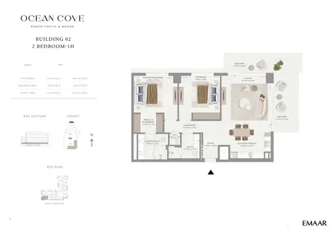 Emaar Ocean Cove Mina Rashid: फ़्लोर प्लान Unit 104 - 1H, 1,352 sq ft