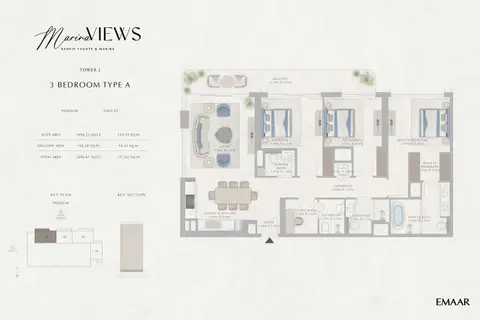 Emaar Marina Views Mina Rashid: Type A, Unit 1, Podium, 1,697 sq ft 户型图