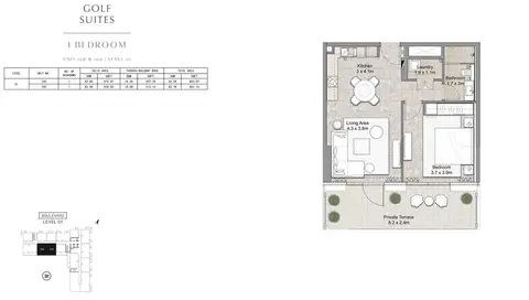 Golf Suites Apartments: Floor plan 1 Bedroom UNIT-108-109-LEVEL-01