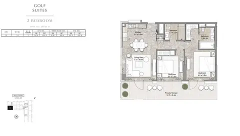 Golf Suites Apartments: Floor plan 2 Bedroom UNIT-110-LEVEL-01