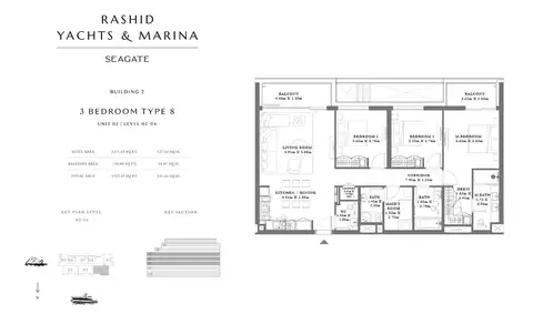 Seagate Mina Rashid: Планировка Type 8, Unit 02, Level 02-04, 1,522 sq ft