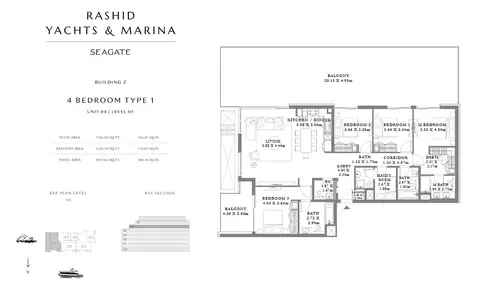 Seagate Mina Rashid: Планировка Type 1, Unit 04, Level 05, 3,016 sq ft