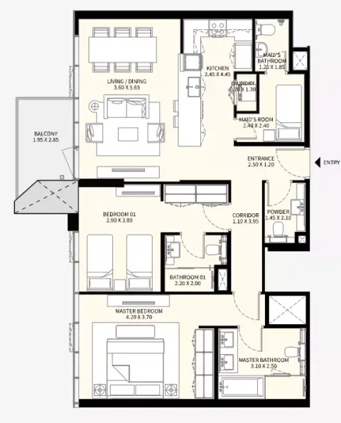Naya Phase 3: Floor plan Type 9, 1,233 sq ft