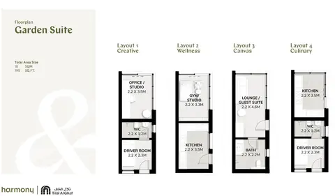 Harmony Villas: Garden Suite, Size 195.00 sq ft, 195 sq ft 户型图